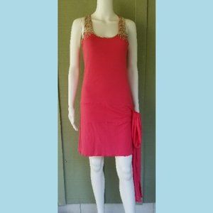 CHARLOTTE SOLNICKI Coral Jersey Sequin Trim Dress